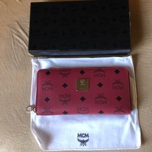 MCM Large Visetos Zip Around Check Book Wallet